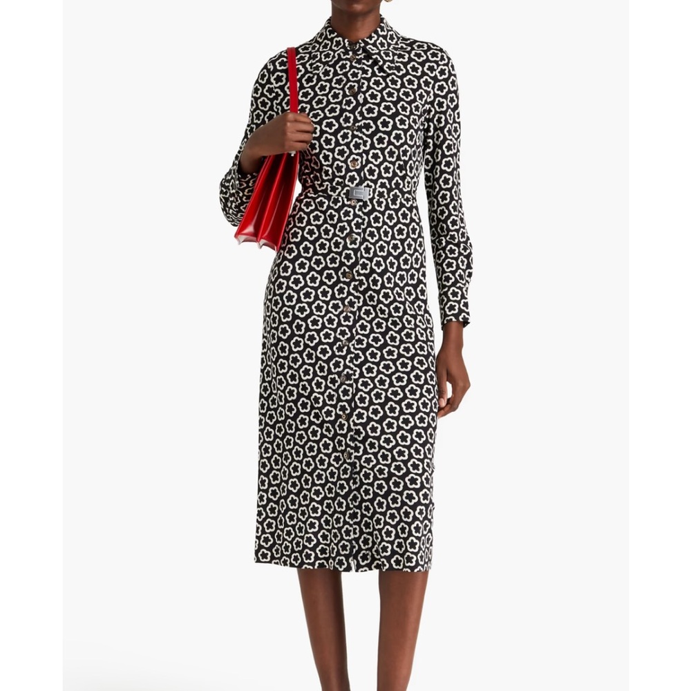 NWT Tory Burch Dress Flower Jersey Knit Polo in Black/Multi Size 2